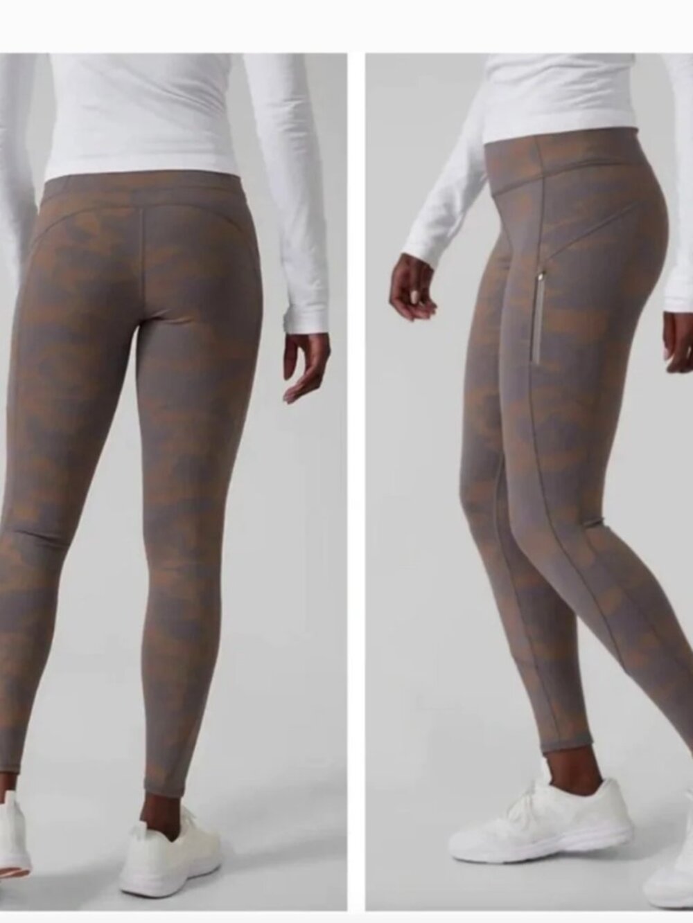 Athleta Rainier Reflective Tights Leggings Camo Lux Reflective Buff Grey